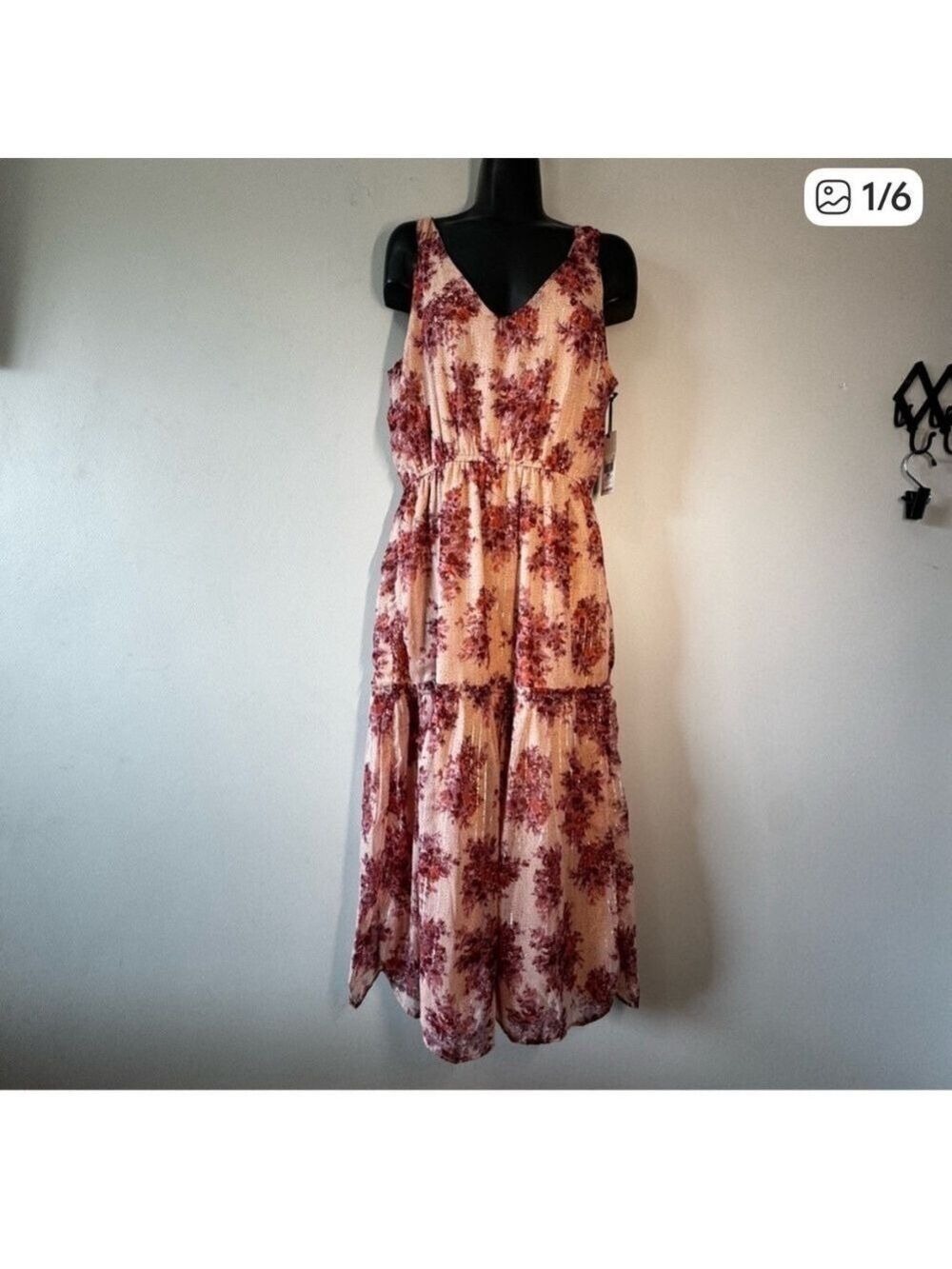 Dex Sleeveless Floral Maxi Dress - Cream and Burgundy Medium - Picture 2 of 7